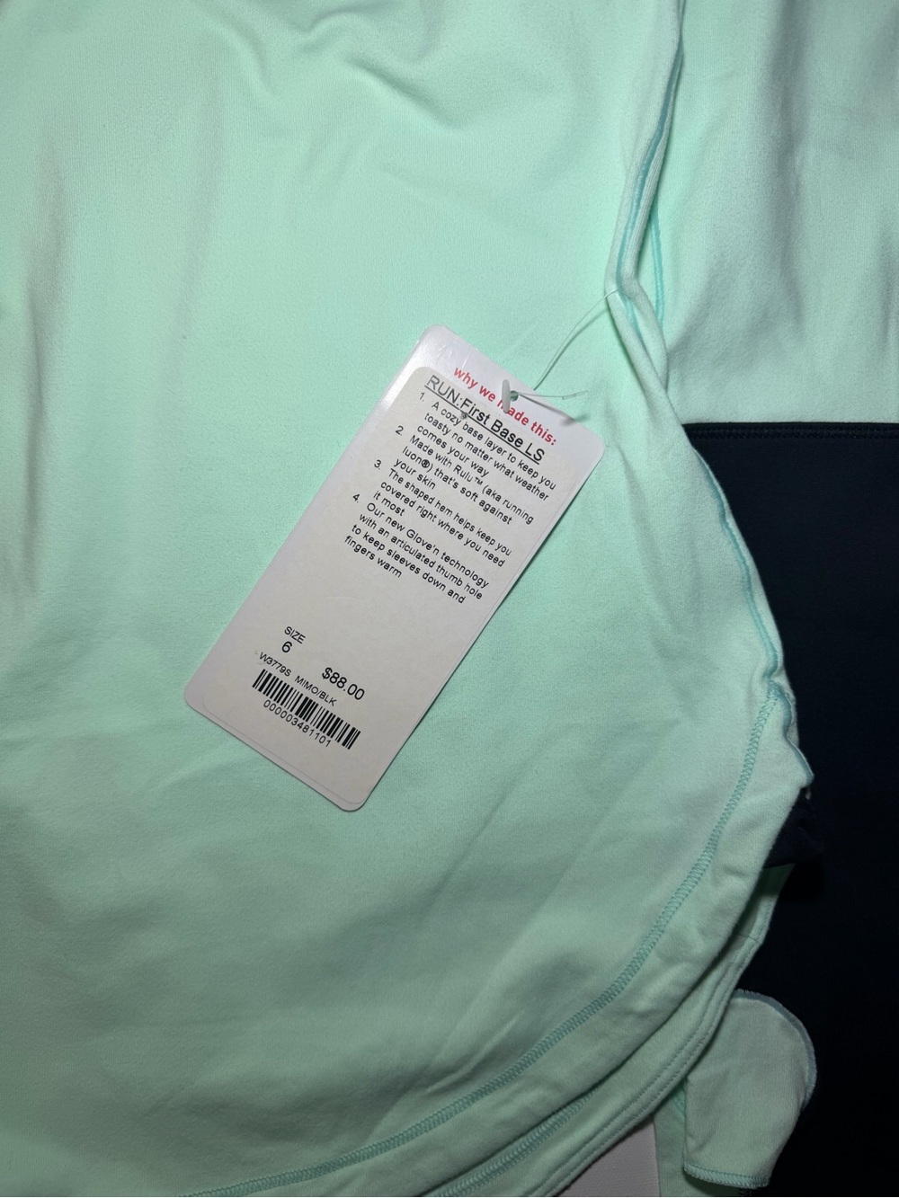 lululemon athletica Mint Long-Sleeve Performance Top with Black Sleeve size 6 - Picture 8 of 8